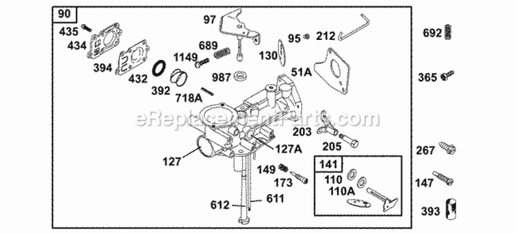 Carburetor Group Diagram and Parts List for 134202-1114-E1  Briggs and Stratton Engine